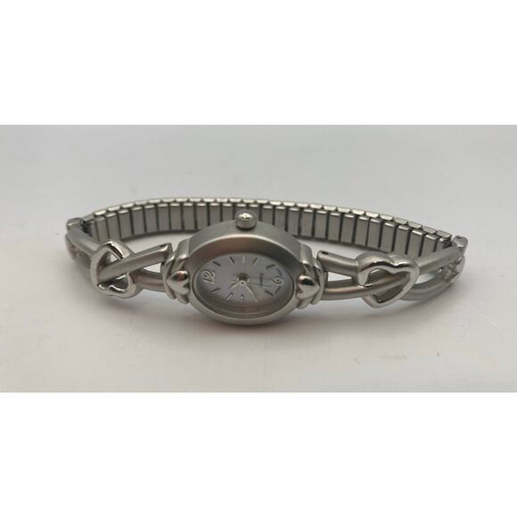 Elegant Womens Pearl Like  Quartz Watch Stretch Band w/ Hearts New Battery - Picture 3 of 6